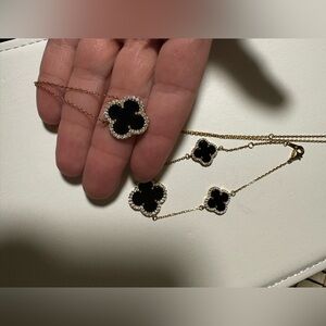 Gold and Black Clover Necklace and Bracelet Set 🍀